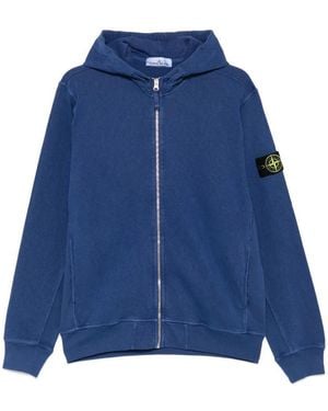 Stone Island Full Zip Hooded Sweatshirt Malfilé Fleece 'Old' Effect - Blue