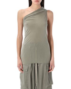 Rick Owens One-Shoulder Draped Athena Top With Textured Back - Green