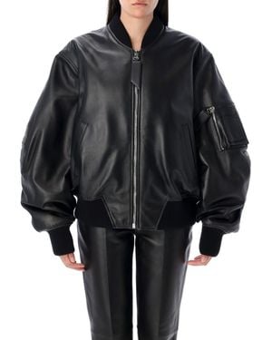 The Attico Anja Leather Bomber Jacket - Black