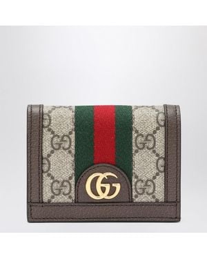 Gucci Small Ophidia Wallet In Beige/ebony Gg Fabric - Metallic