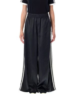 adidas Originals Satin Wide Leg Ruffle 3-Stripes Pants - Black