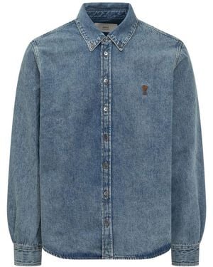Ami Paris Ami Alexandre Mattiussi Denim Shirt With Logo - Blue