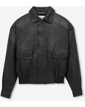 Saint Laurent Leather Bomber Jacket - Black