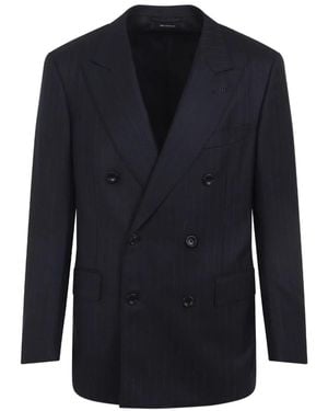 Tom Ford Double-Breasted Pinstripe Blazer - Blue
