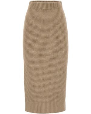 Peserico Long Skirt In Virgin Wool, Silk And Cashmere - Natural