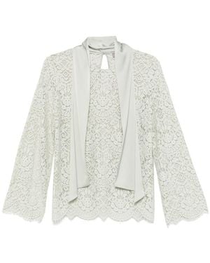D.exterior Lace Blouse With Neck Tie - White