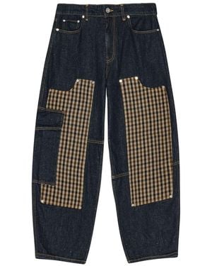 Ganni Midnight Checked Patch Jeans - Blue