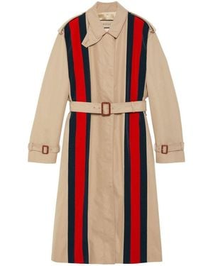 Gucci Web Detail Cotton Trench Coat - Red