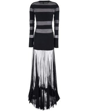 Norma Kamali Black Long Dress With Semi-sheer Design And Flared Skirt In Tech Fabric Woman