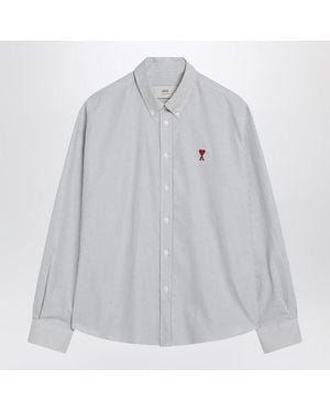 Ami Paris Sky/ Striped Ami De Coeur Shirt - Gray