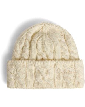 Golden Goose Journey Beanie Knit Cable Golden Embroidery - Natural