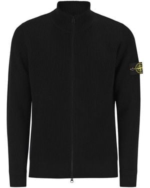 Stone Island Jumper With Zip And Thin Ribbed Edges - Black