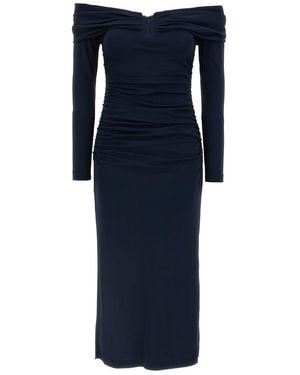Carolina Herrera 'Off-Shoulder 3/4 Slv Ruched Midi' Dress - Blue