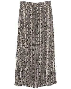 Michael Kors Maxi Pleated Snake-Print Skirt - Gray