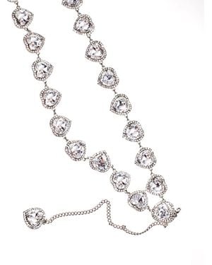 VENUJA Metallic Rhinestoned Body Chain With Heart Shaped Pendant - White
