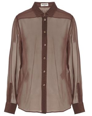 Saint Laurent Transparent Crêpe Shirt - Brown