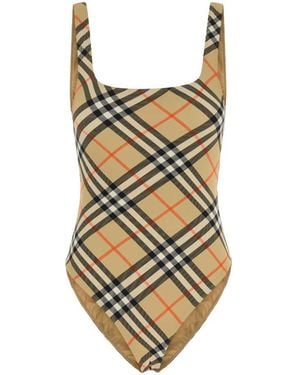 Burberry Check Swimsuit - Natural