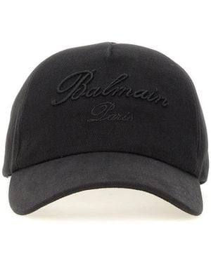 Balmain Classic Cotton Baseball Hat With Logo Embroidery - Black