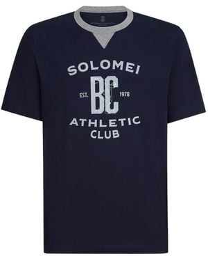 Brunello Cucinelli Logo Cotton T-shirt - Blue