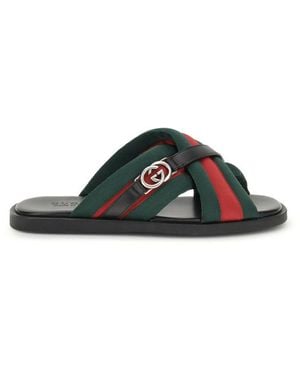 Gucci Web Sandals With Interlocking Gg - Black