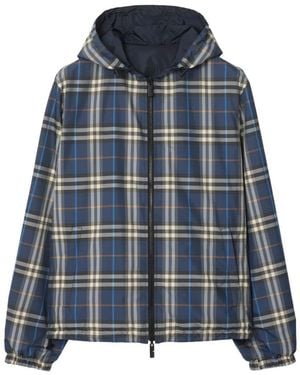 Burberry Check-print Hooded Reversible Nylon Jacket Clothing - Blue