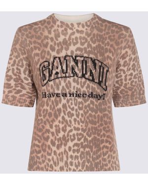 Ganni Leopard Wool Knitwear - Brown