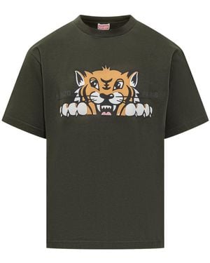 KENZO Green T-shirt With Tiger Print