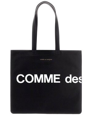 Comme des Garçons Logo Leather Tote Bag - Black