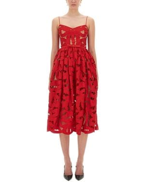 Self-Portrait Embroidered Midi Dress With Bow