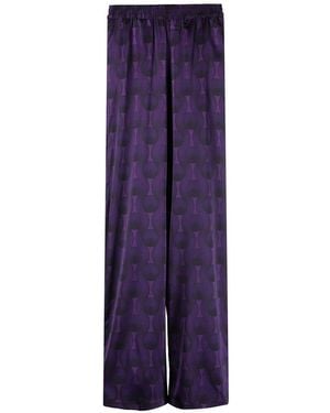 OZWALD BOATENG Elastic Waist Printed Silk Pants - Purple