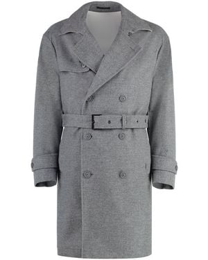 BOSS Flannel Trench Coat - Grey