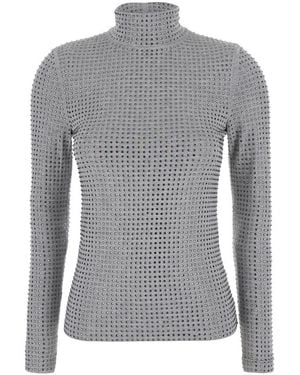 Pinko 'Koch' Rhinestoned T-Shirt With High Neck - Gray