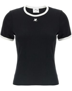Courreges Signature Contrast' T-Shirt - Black