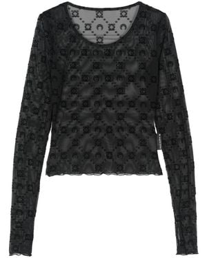 Marine Serre Flocked-Monogram Crop Top - Black