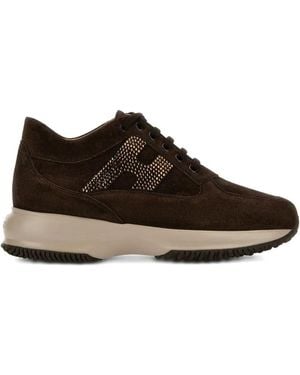 Hogan Interactive Suede Trainers With Rhinestones Shoes - Brown