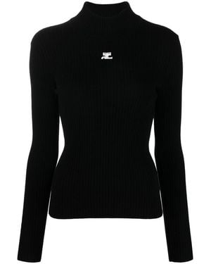 Courreges Logo Knitted Turtle-Neck Sweater - Black