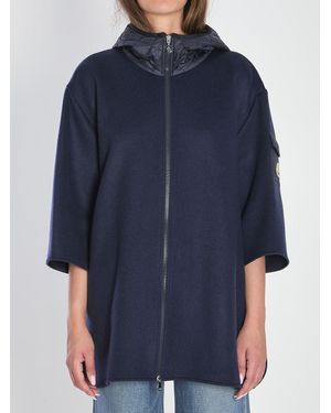 Moncler Hooded Wool Cape - Blue