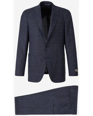 Canali Check Motif Suit - Blue