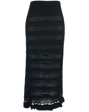 Twinset Black Skirt With Ruched Trims And Perforated Design In Wool Blend Woman