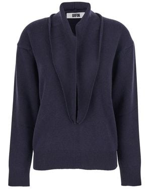 Grifoni Sweater With V Neck And Ribbed Trims - Blue