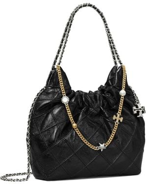 Tory Burch Fleming Mini Leather Hobo Bag - Black