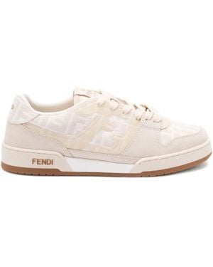 Fendi Ff Jacquard And Suede Match Trainers Shoes - Natural