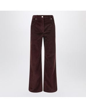 Brunello Cucinelli Wide-Leg Bordeaux Velvet Trousers - Purple