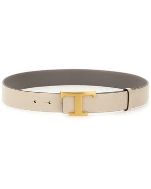Tod's "T Timeless" Reversible Leather Belt - White