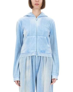 T By Alexander Wang Cropped Zip Hoodie With Drawstring Hood - Blue