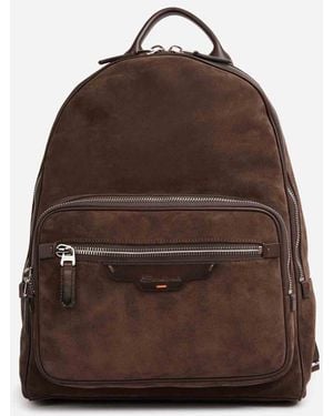 Santoni Suede Leather Backpack - Brown