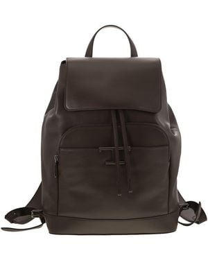 Tod's T Timeless Medium Leather Backpack - Black