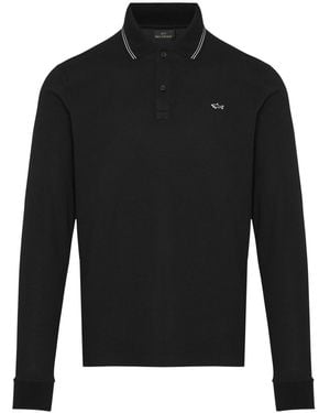 Paul & Shark Logo Embroidered Long Sleeve Polo - Black