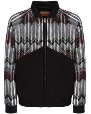 Missoni Wool-Blend Bomber Jacket With Zigzag Insert - Black