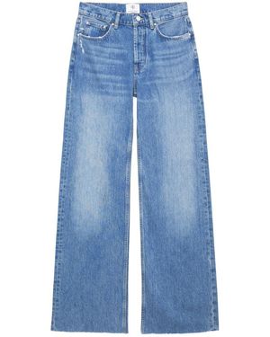 Anine Bing Hugh Logo-Patch Wide-Leg Jeans - Blue